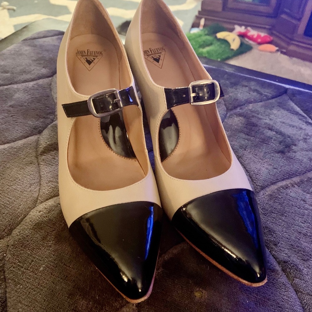 John Fluevog 7.5 with box, and dust bag. Big Presence Buckle Pump Malala